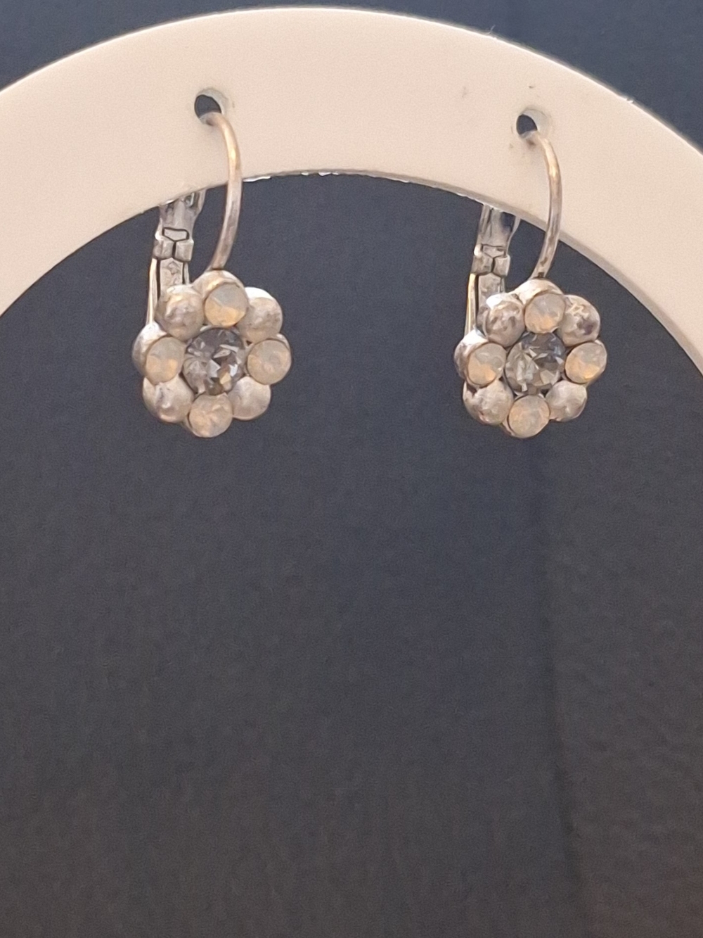 Vintage Silver Floral Crystal Drop Earrings - Silver